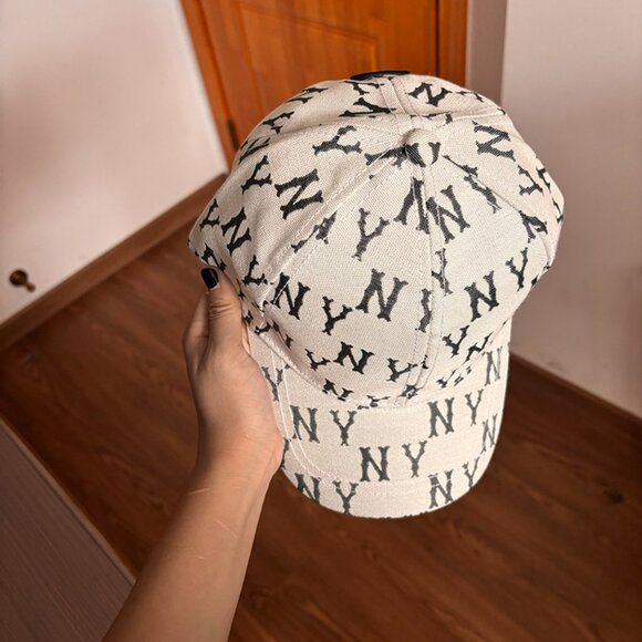 White Soft-Top Baseball Cap With NY Letters Printed All Over Adjustable - Picture 5 of 6